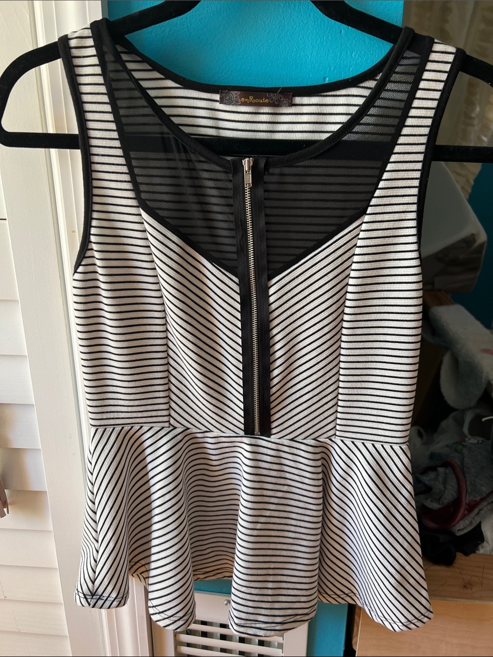 Peplum Top - Zipper Closure - Sheer - Black and White - Medium